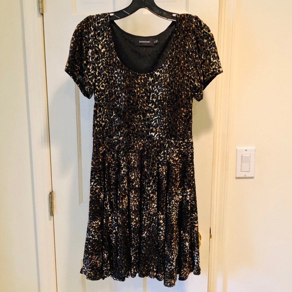 MINKPINK Velvet Leopard Print Fit and Flare Dress - Picture 2 of 5